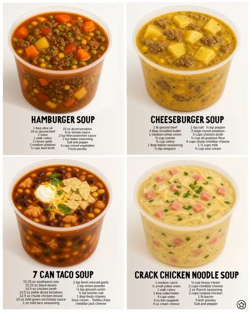 Cozy Comfort Soup in a container ready to eat on a chilly day.