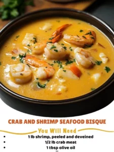 Delicious crab and shrimp seafood bisque served in a bowl