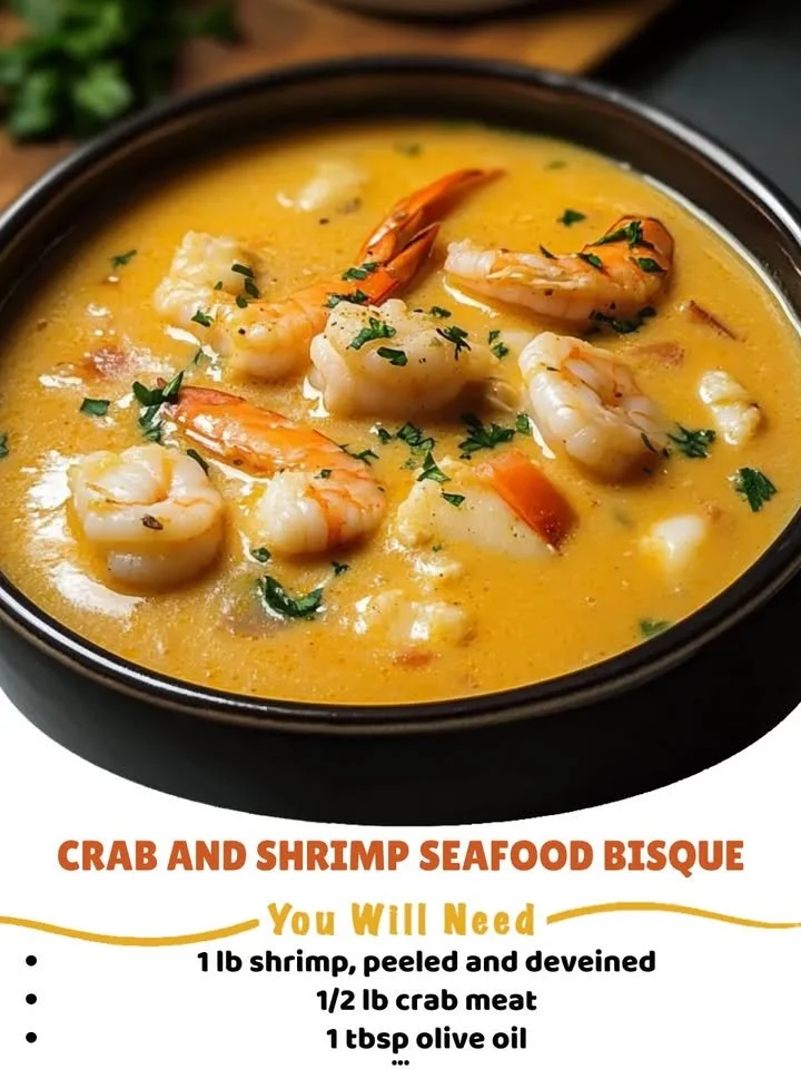 Delicious crab and shrimp seafood bisque served in a bowl
