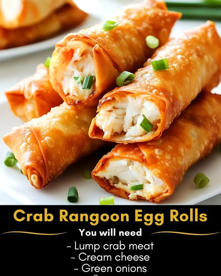 Crispy Crab Rangoon Egg Rolls with a creamy filling served on a plate