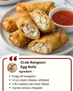 Crispy Crab Rangoon Egg Rolls served with dipping sauce