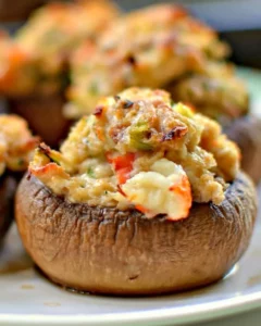 Delicious crab stuffed mushrooms served on a platter