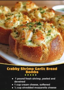 Crabby shrimp garlic bread bombs served on a plate