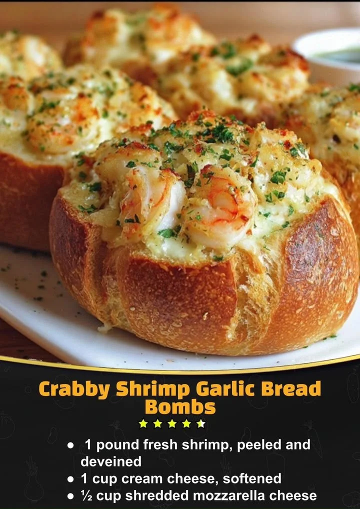 Delicious Crabby Shrimp Garlic Bread Bombs served on a plate