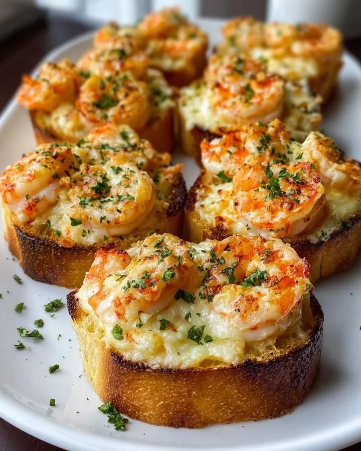 Crabby shrimp-stuffed garlic bread bombs on a serving platter