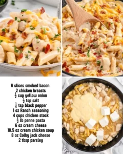 Creamy crack chicken penne dish garnished with parsley