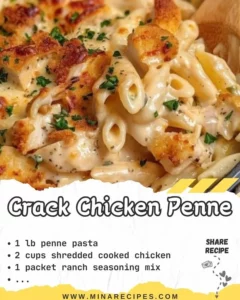 A bowl of Crack Chicken Penne topped with parsley, showcasing creamy texture and flavor.