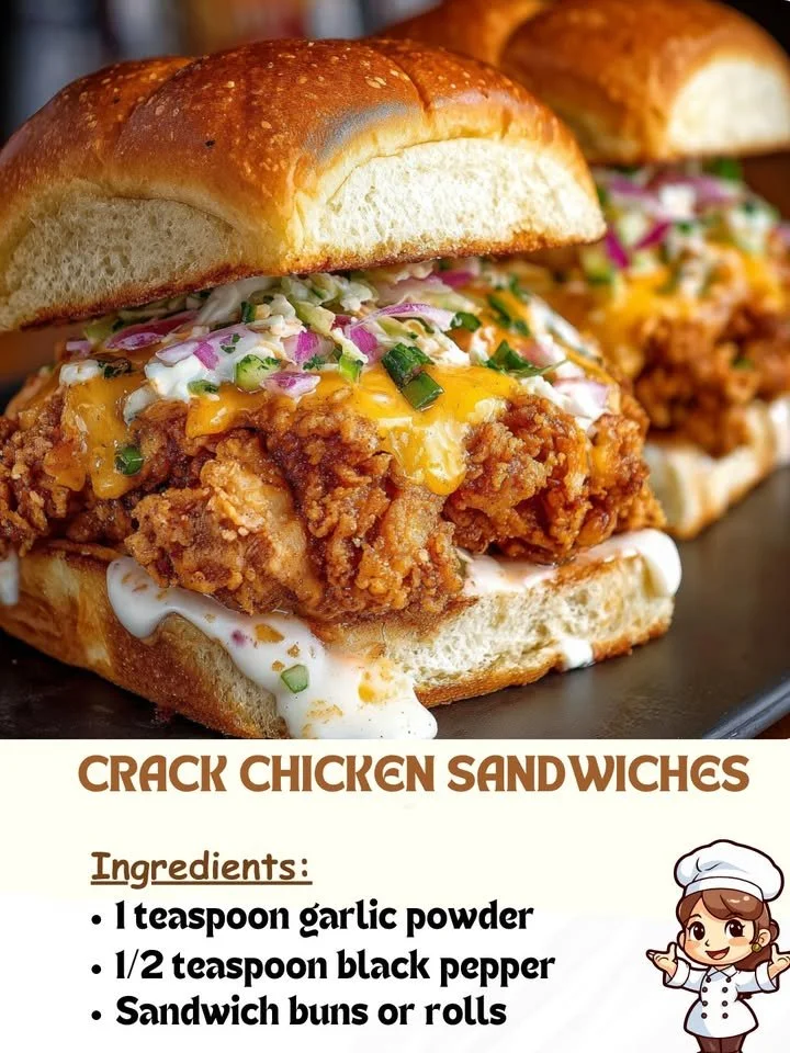 Delicious Crack Chicken Sandwiches piled with creamy chicken and toppings.