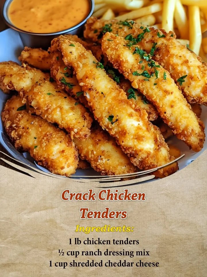 Delicious Crack Chicken Tenders served with dipping sauce on a plate
