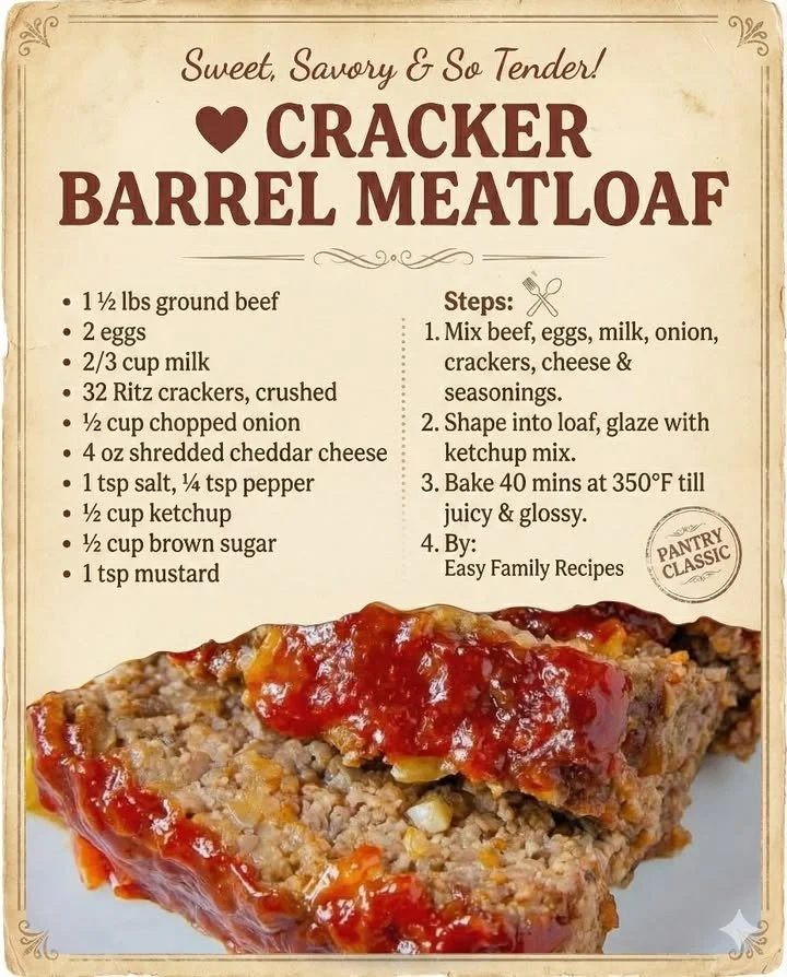 Delicious Cracker Barrel meatloaf served with mashed potatoes and gravy