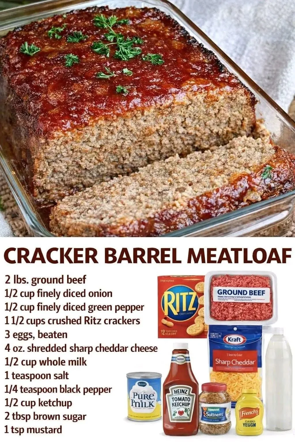 Delicious Cracker Barrel-style meatloaf served with mashed potatoes
