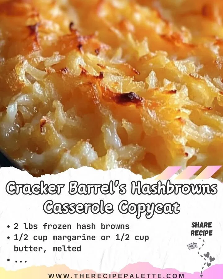 Delicious hashbrowns casserole inspired by Cracker Barrel's recipe.