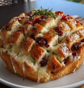 Cranberry Brie Pull-Apart Bread with Maple Butter served in a rustic setting