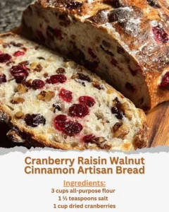 Cranberry Raisin Walnut Cinnamon Artisan Bread freshly baked for a delightful taste