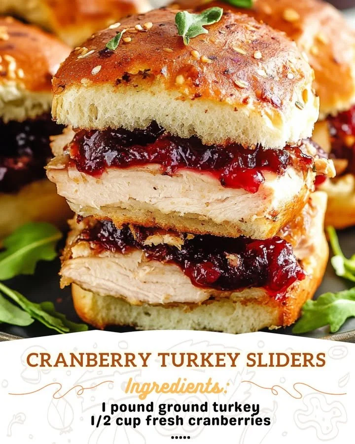 Delicious Cranberry Turkey Sliders on a serving platter with fresh ingredients
