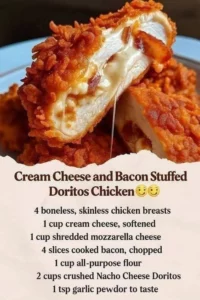 Cream Cheese and Bacon Stuffed Doritos Chicken plated and garnished