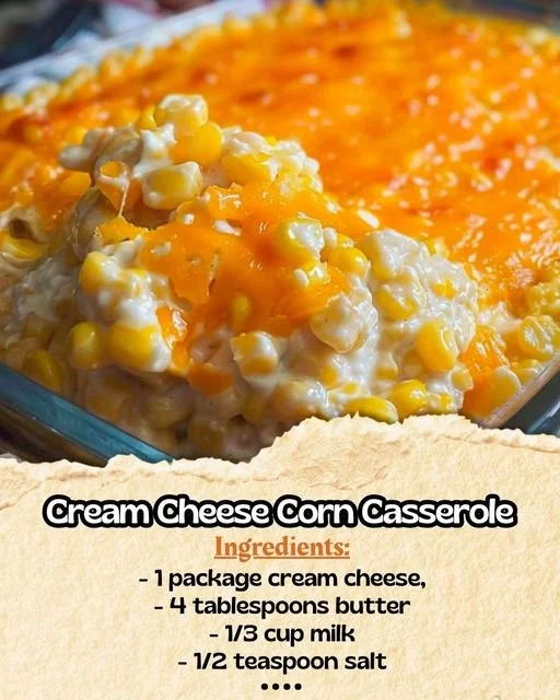 Delicious Cream Cheese Corn Casserole served in a baking dish