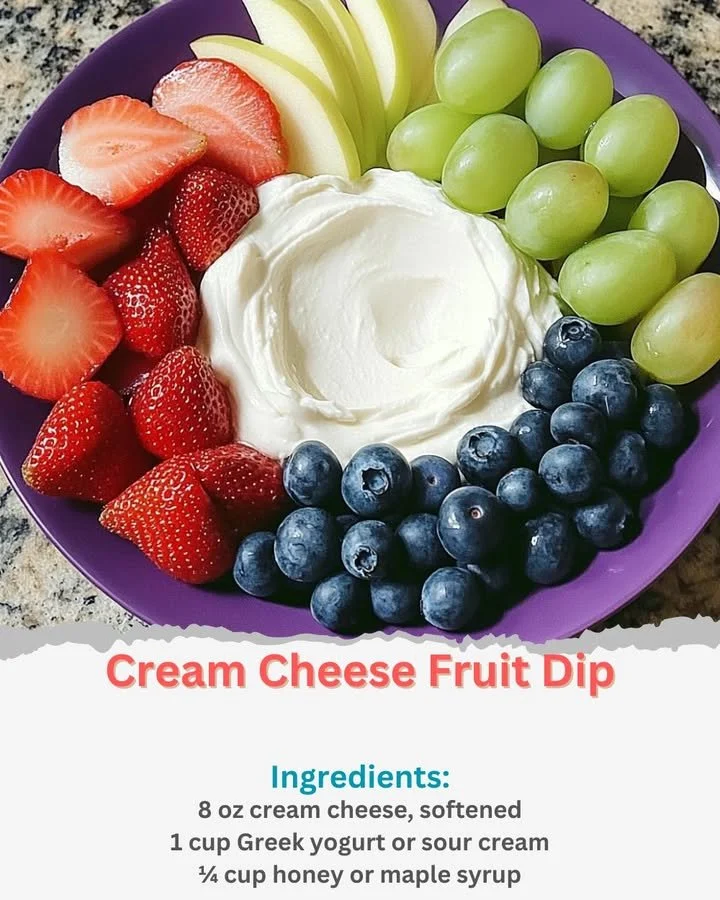 Cream cheese fruit dip served with fresh fruits