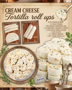 Cream cheese tortilla roll ups filled with colorful veggies and spices.