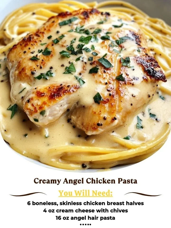 Creamy Angel Chicken Pasta served in a bowl with fresh herbs
