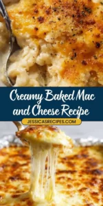 Creamy baked mac and cheese topped with breadcrumbs in a baking dish