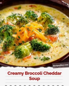 Bowl of creamy broccoli cheddar soup garnished with fresh herbs