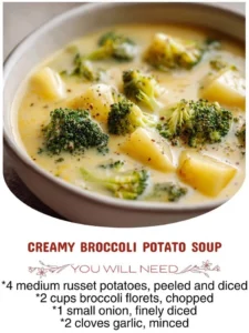 Bowl of creamy broccoli potato soup topped with fresh herbs