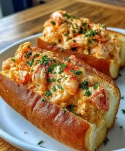 Delicious creamy Cajun lobster rolls served with herbs and spices