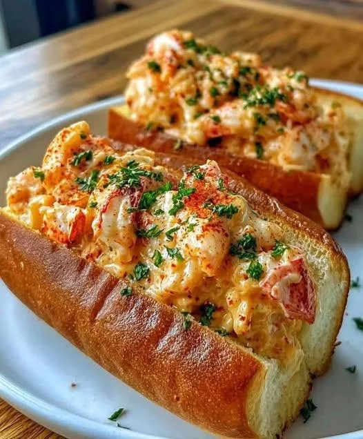 Delicious creamy Cajun lobster rolls served with herbs and spices