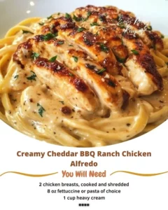 Creamy Cheddar BBQ Ranch Chicken Alfredo served in a bowl