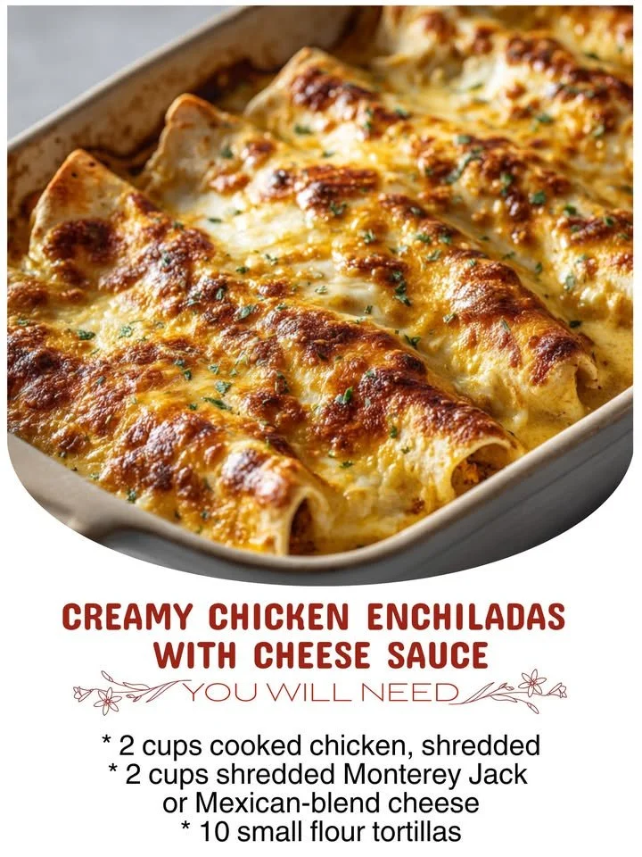 Creamy Chicken Enchiladas with Cheese Sauce
