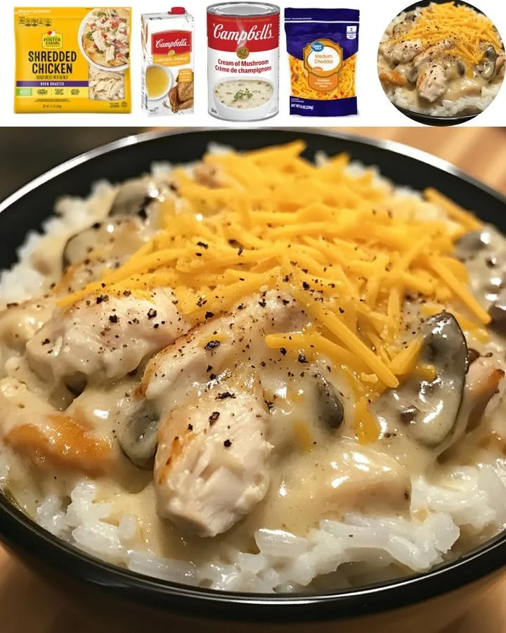 Creamy chicken and rice casserole baked to perfection with flavorful ingredients