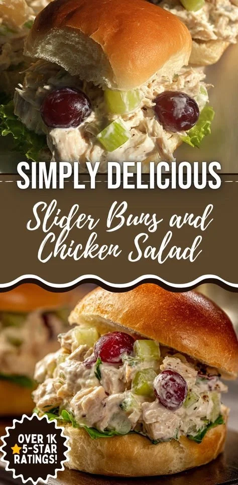Creamy chicken salad sliders served on a platter