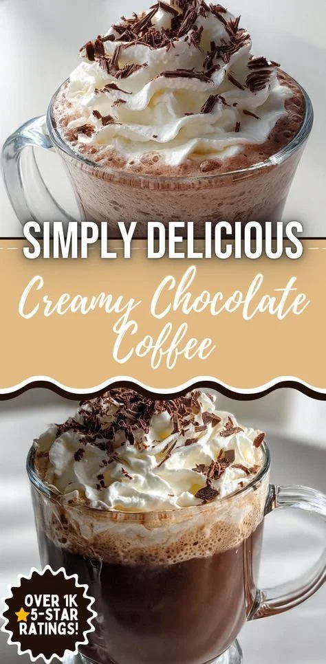 A cup of creamy chocolate coffee topped with whipped cream and cocoa powder