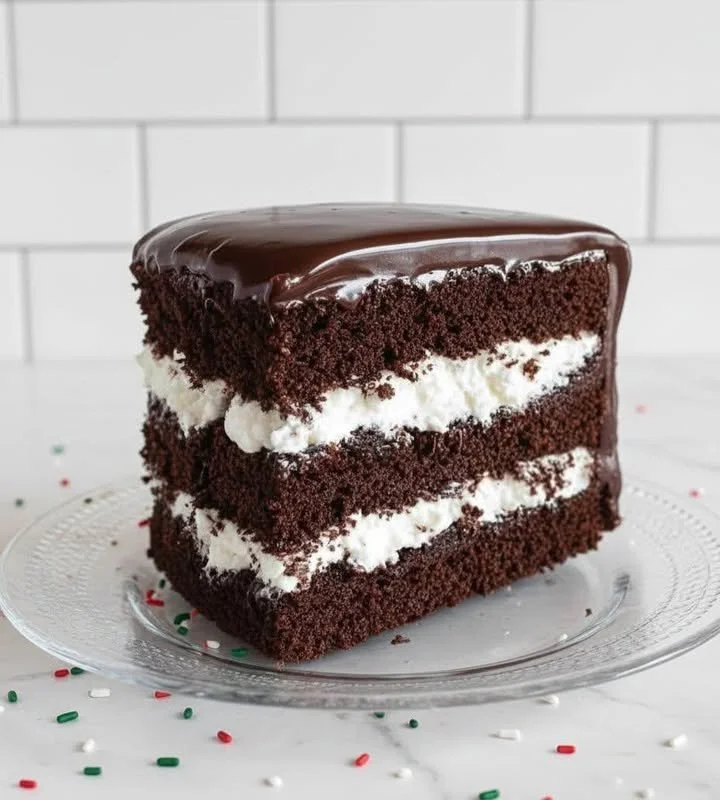 Delicious creamy chocolate layer cake with rich frosting and layers