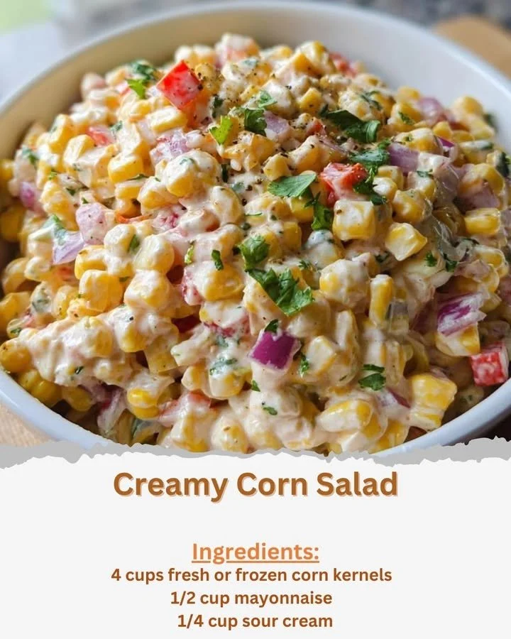 Creamy corn salad with fresh ingredients served in a bowl