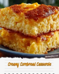 Delicious creamy cornbread casserole served in a baking dish