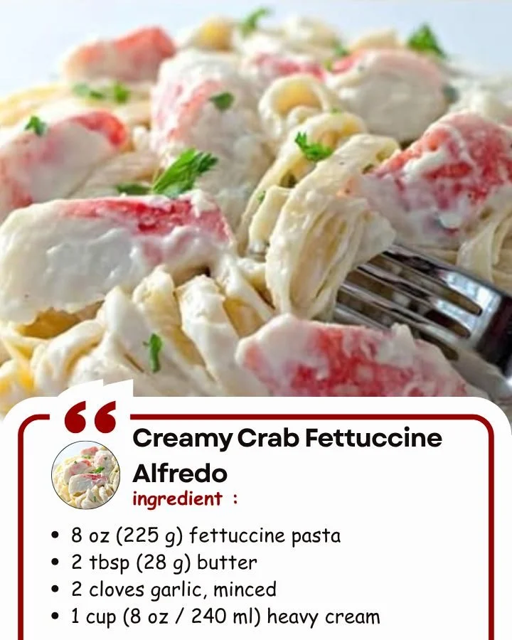 Creamy crab fettuccine Alfredo with garnishes plated elegantly
