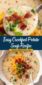 Delicious creamy crockpot potato soup garnished with herbs