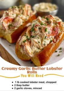Delicious creamy garlic butter lobster rolls served on a toasted bun