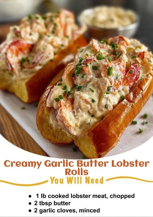 Delicious creamy garlic butter lobster rolls served in a toasted bun