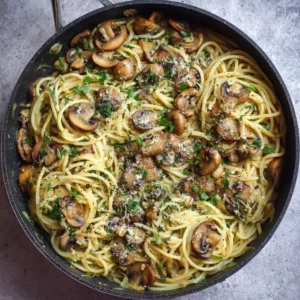 Creamy garlic butter mushroom pasta with Parmesan in a one-pot recipe