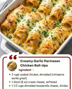 Creamy garlic parmesan chicken roll-ups served on a plate