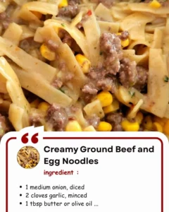 Creamy ground beef and egg noodles served in a bowl