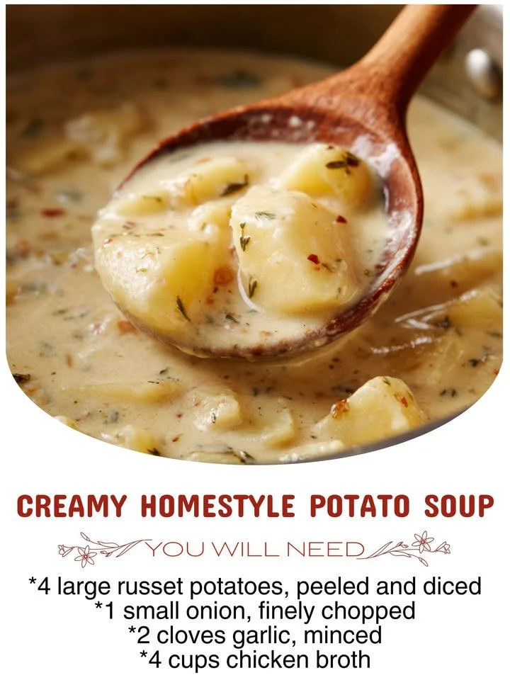 Creamy homestyle potato soup in a bowl, garnished with chives and pepper.