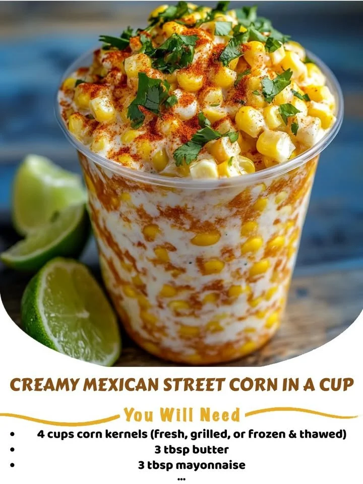 Creamy Mexican street corn cup served in a bowl with toppings