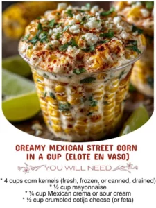 Creamy Elote in a Cup, a delightful Mexican street corn dish