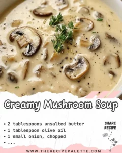 Creamy mushroom soup garnished with fresh herbs in a bowl