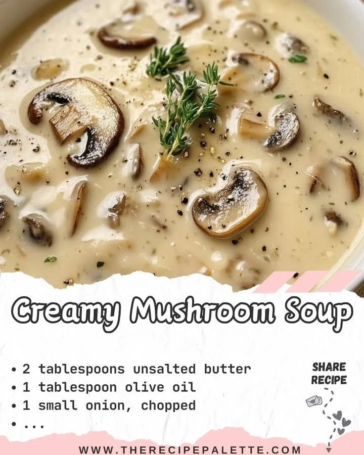 Creamy mushroom soup garnished with fresh herbs in a bowl