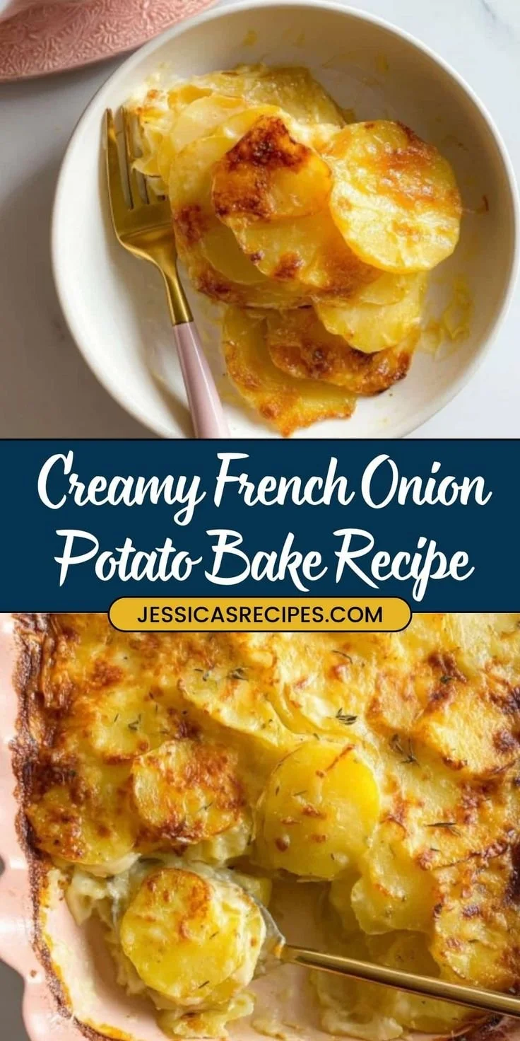 Creamy potato bake with onion soup, a delicious comfort food recipe.